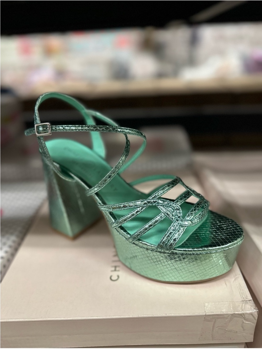 Chinese Laundry Metallic Teal Platform Strappy Sandal